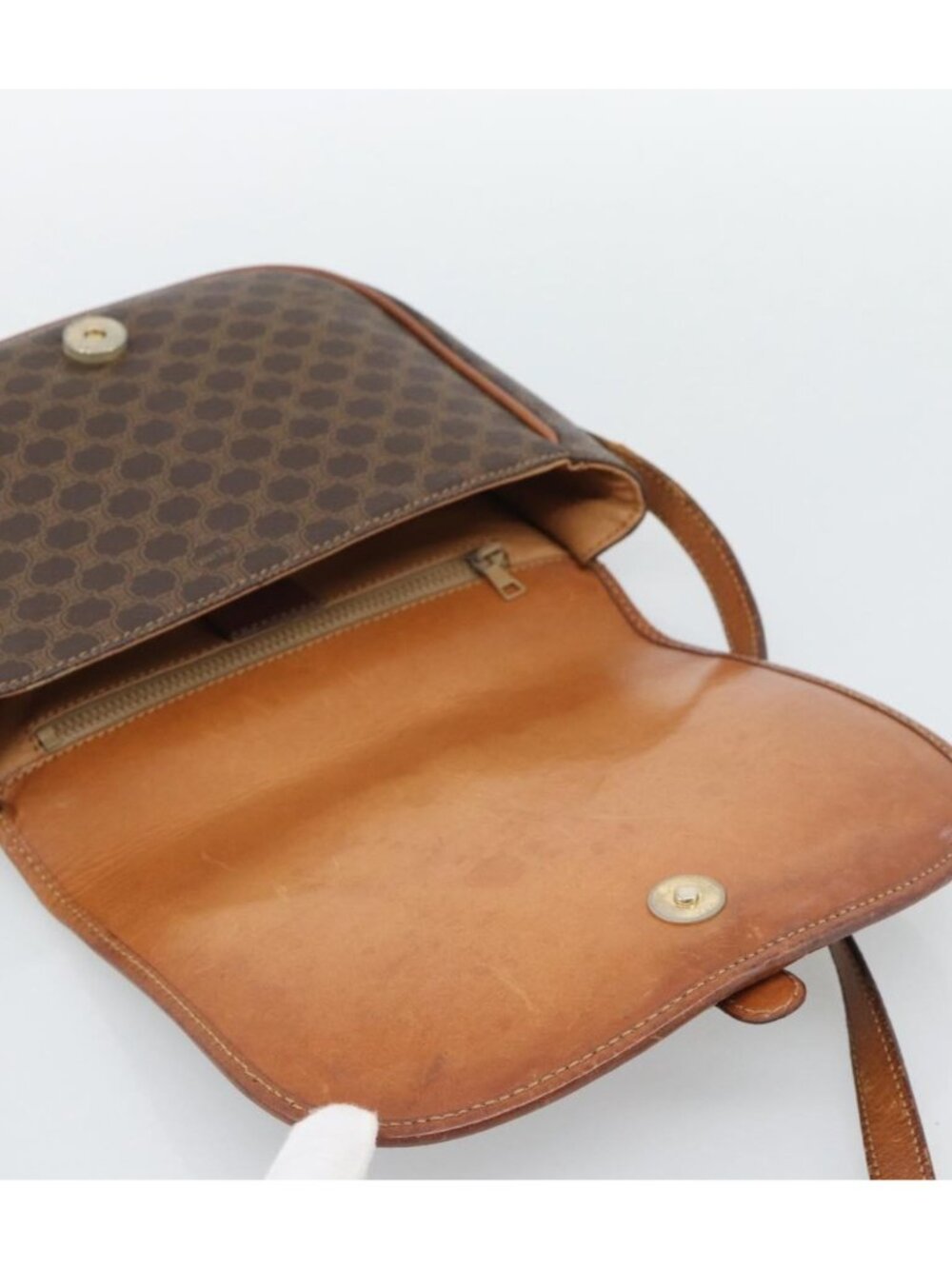 CELINE Macadam Canvas Shoulder Bag PVC Leather Brown Gold - Picture 7 of 16